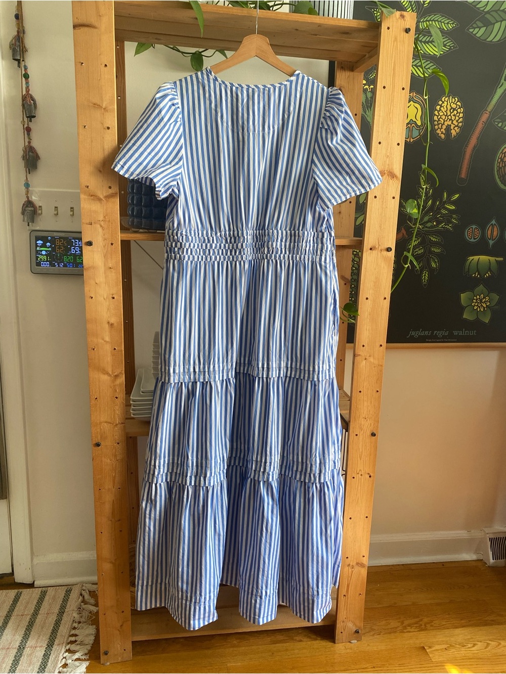 Quince Blue White Azure Stripe Organic Cotton Poplin Tiered Maxi Dress Large - Picture 7 of 16